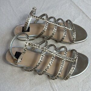 White House Black Market Silver Strappy Sandals.
